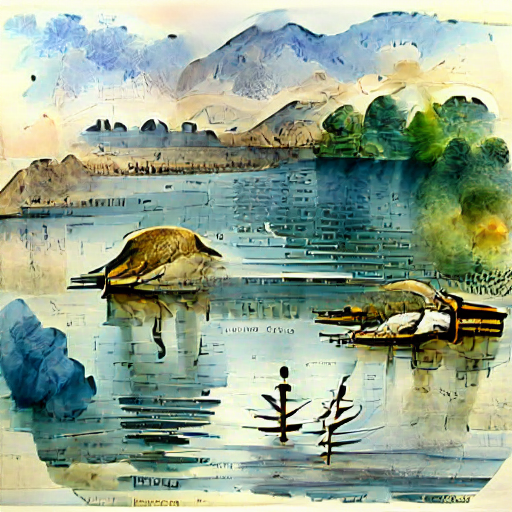 A watercolour painting of a serene lake